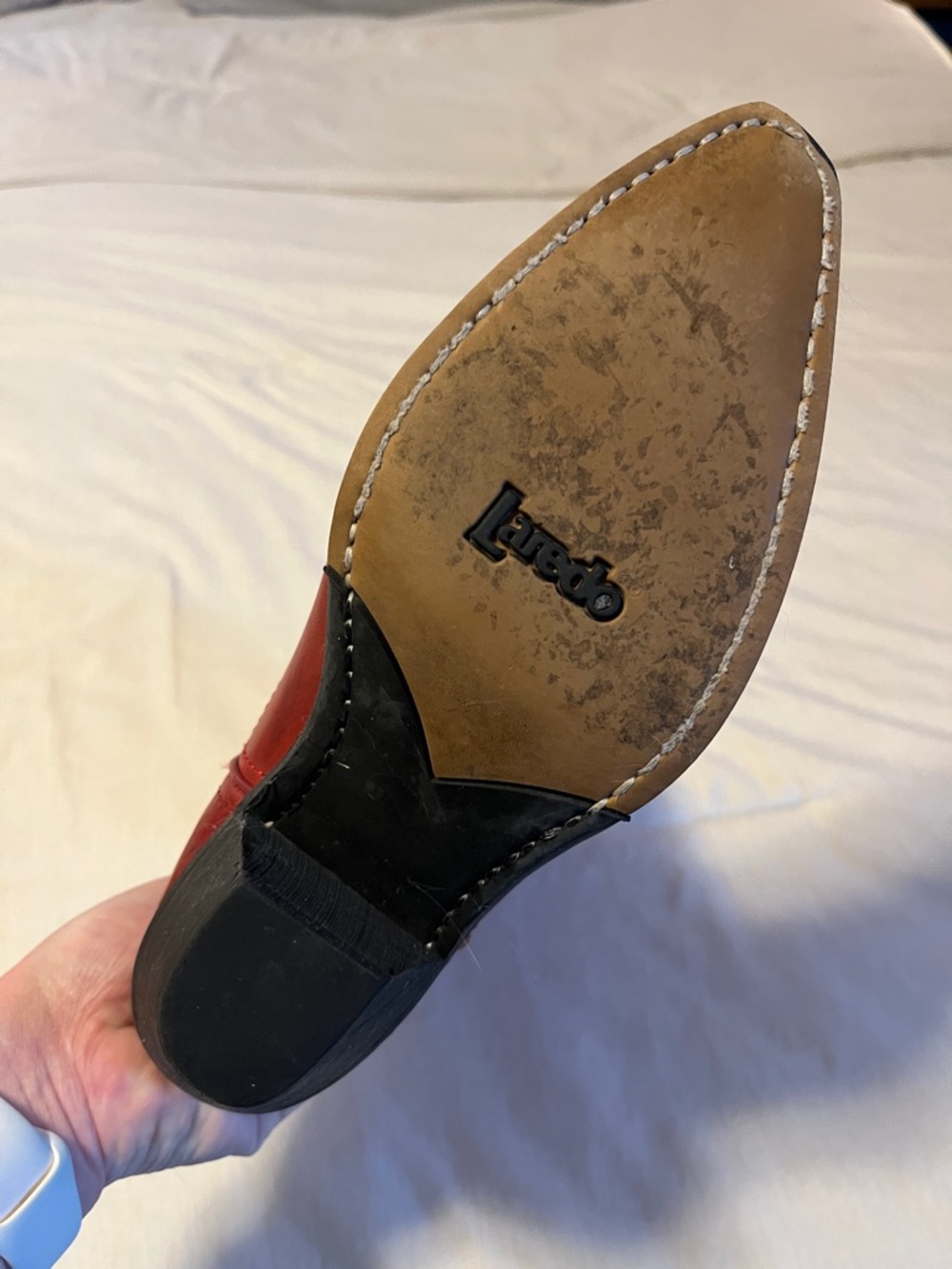 Laredo Red Leather Western Heeled Cowboy Boots - Picture 2 of 5